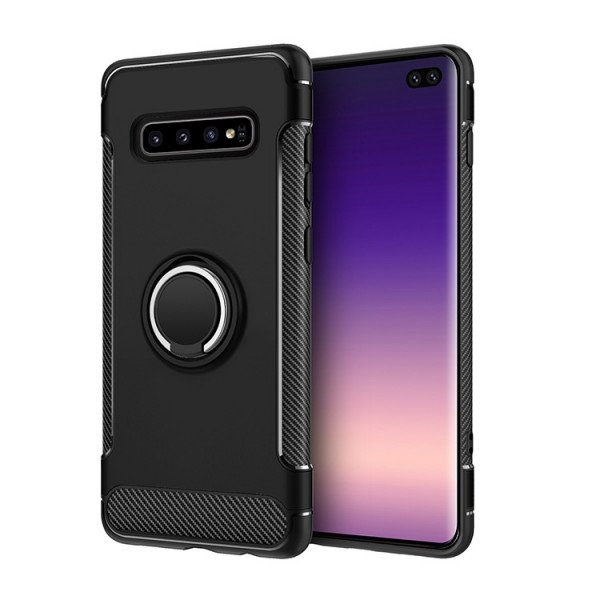 Wholesale Galaxy S10+ (Plus) 360 Rotating Ring Stand Hybrid Case with Metal Plate (Black)